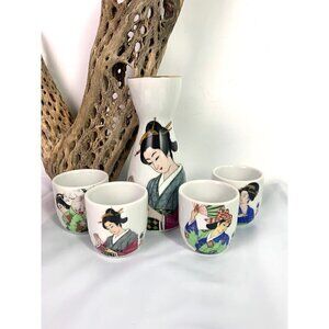 Vintage Ochoko Tokkuri HEISEI Japanese 5pc Sake Serving Set